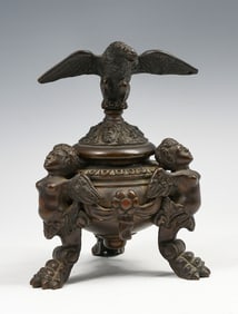BRONZE NAPOLEON III INKWELL W/ EAGLE & ANGELS