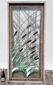 LARGE LEADED WINDOW CATTAILS