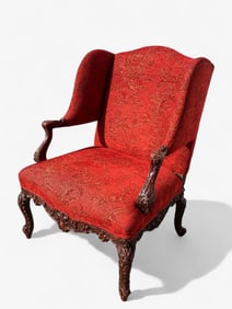 VICTORIAN OVERSIZED CARVED WINGBACK CHAIR