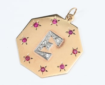 14K OCTAGONAL PENDANT BRONZE PINK SAPPHIRES