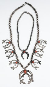 2 STERLING NATIVE AMERICAN NECKLACES W/ CORAL