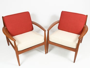 PAIR DANISH GRETE JALK TEAK LOUNGE CHAIRS