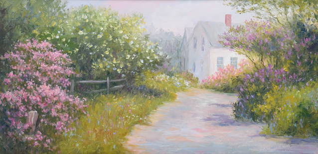 SYLVIA DYER "FLOWERING DOGWOOD" OIL/BOARD: SYLVIA DYER "FLOWERING DOGWOOD" OIL/BOARD: