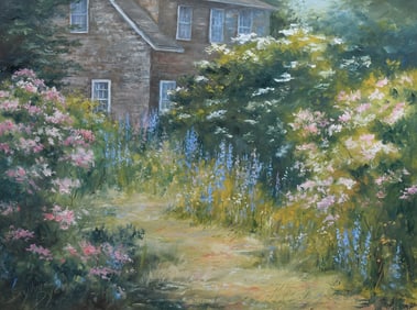 SYLVIA DYER HOUSE IN TREES OIL/BOARD