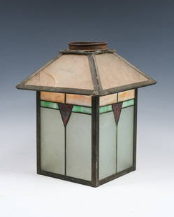 ARTS & CRAFTS LEADEDGLASS LIGHT FIXTURE: ARTS & CRAFTS LEADEDGLASS LIGHT FIXTURE: