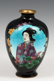 JAPANESE GINBARI CLOISONNE FIGURAL VASE