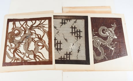 9 PC. JAPANESE KATAGAMI KIMONO STENCILS