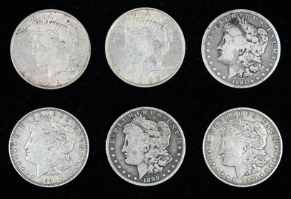 6 PC. U.S. MINT SILVER PEACE & LIBERTY DOLLARS