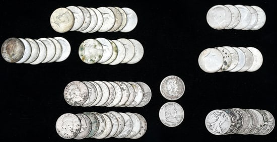 64 PC. U.S. MINT SILVER HALF-DOLLARS