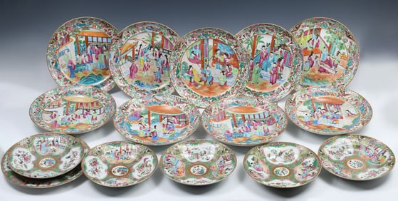 15 PC. CHINESE ROSE MEDALLION ENAMELED PORCELAINS