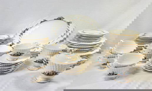 61 PC. LENOX "RUTLEDGE" DINNERWARE SET: 61 PC. LENOX "RUTLEDGE" DINNERWARE SET: Comprising: 8- Dinner Plates, 8- Luncheon Plates, 8- Bread Plates, 8- Soup Bowls, 8- Dessert Bowls, 8- Tea cups, 8- Saucers, 2- Open Vegetable Serving Bowls, 1-