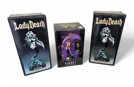 3PC. FANTASY FIGURES LADY DEATH, MOORE KABUKI FIGURE