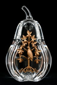 STEUBEN CRYSTAL & 18K PARTRIDGE IN A PEAR TREE