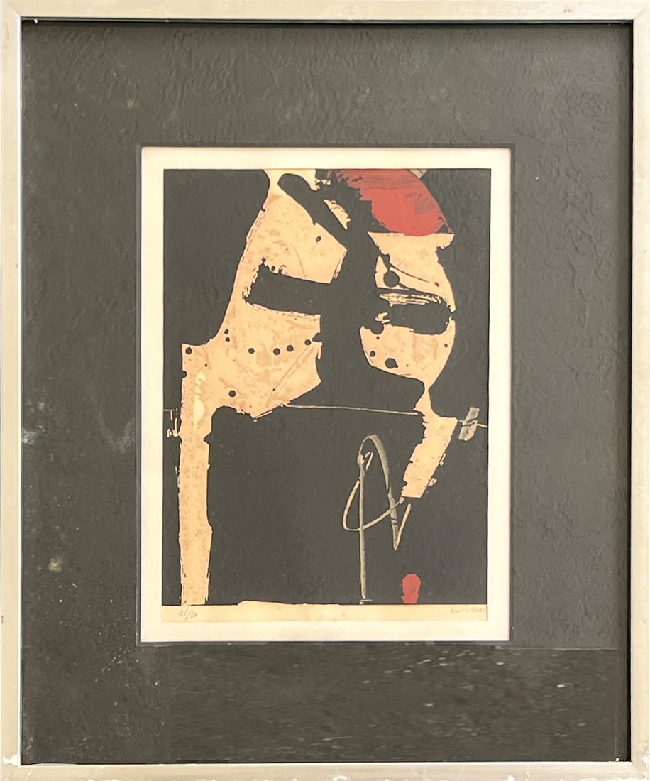 MANOLO MILLARES SERIGRAPH: MILLARES, Manolo, (Spanish, 1926-1972): Abstract Composition, Serigraph, sight size 13.75” x 10”, pencil signed lower right, numbered 41/80 lower left, silver gilt frame, 18.75” x 20