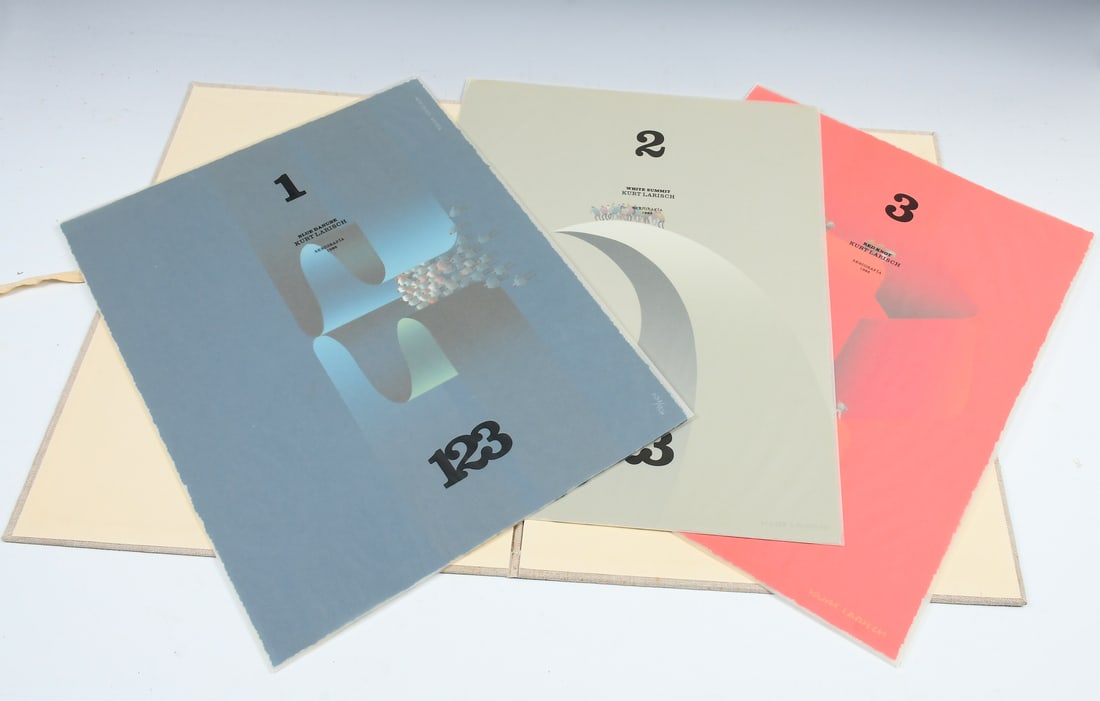 3 SERIGRAPH PORTFOLIO BY KURT LARISCH: 3 SERIGRAPH PORTFOLIO BY KURT LARISCH: Portfolio includes “Blue Danube”, “White Summit”, and “Red Knot”. All signed and numbered editions of 150, with original hardcover folio,
