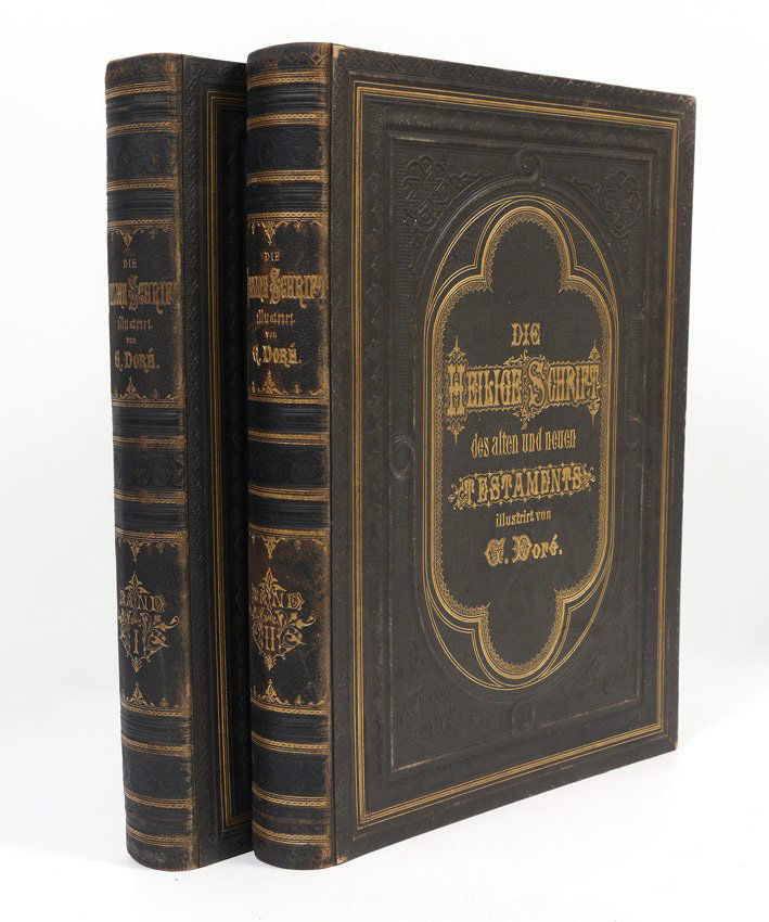 GUSTAVE DORE DIE HEILIGE SCHRIFT ILLUSTRATED BIBLE: GUSTAVE DORE DIE HEILIGE SCHRIFT ILLUSTRATED BIBLES: 2 volumes Old and New testaments, based on the Luther Bible and illustrated by Gustave Dore. Published by Hallberger, Stuttgart, 4th edition. Embos