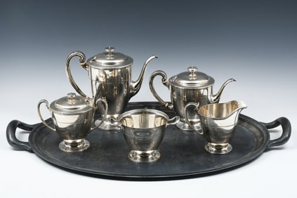 6 PC TIFFANY & CO. STERLING TEA SET & SERVING TRAY