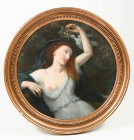 ROUND OIL/CANVAS PAINTING OF A MAIDEN