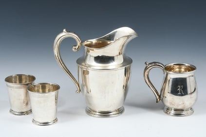 4 PC. STERLING PITCHER, CREAMER, & MINT JULEP CUPS