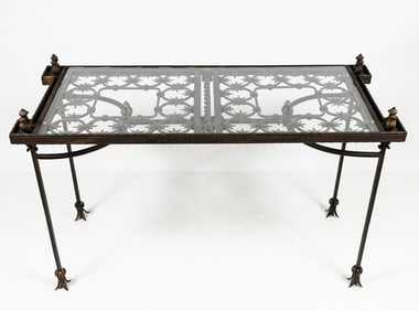 ALEX KLAHM WROUGHT IRON GLASS TOP TABLE