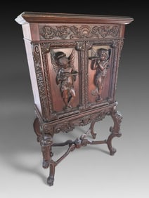 ITALIAN BAROQUE REVIVAL CARVED 2 DOOR BAR CABINET