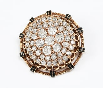 MAGNIFICENT 18K ENAMEL DIAMOND BROOCH