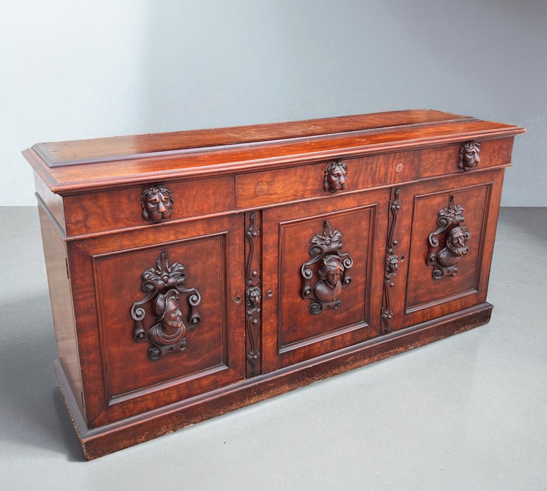 CARVED HORNER ERA FIGURAL CREDENZA (1 of 6)