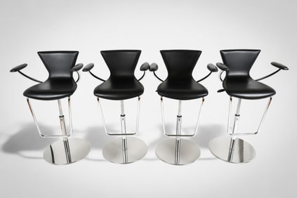 4 SERICO ITALIAN LEATHER & CHROME BARSTOOLS