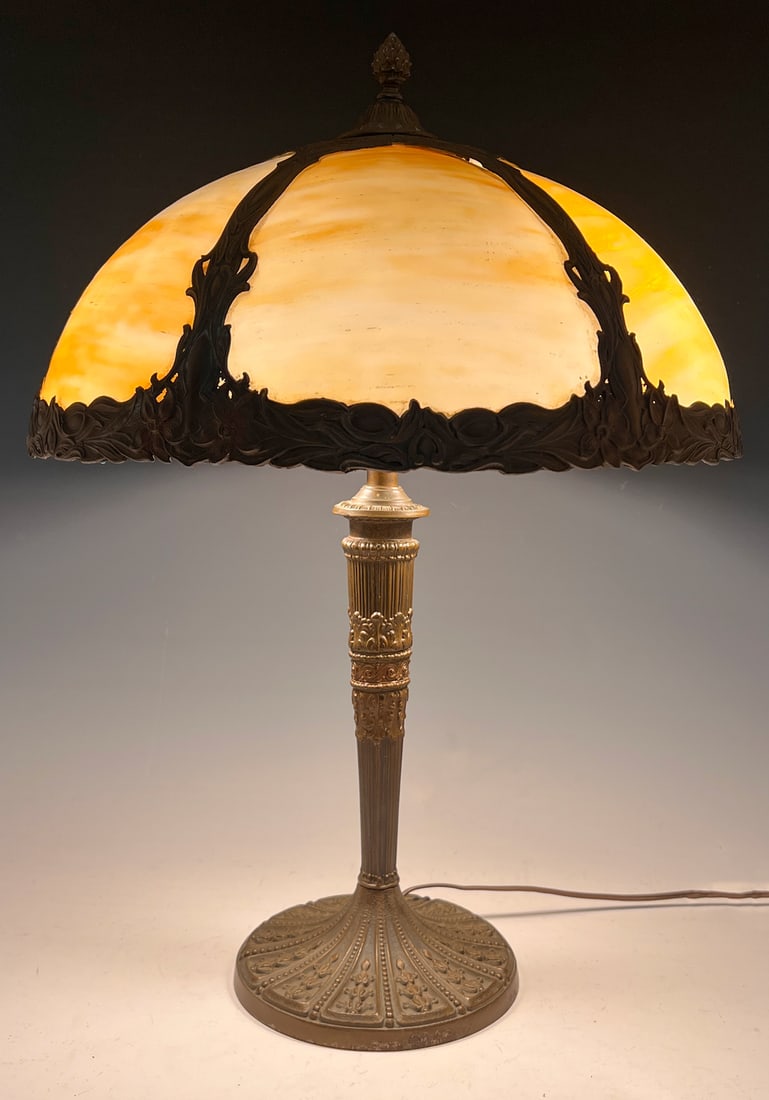 CARMEL BENT PANEL SLAG GLASS LAMP (1 of 5)