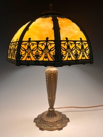 CARMEL SLAG GLASS LAMP VERDIGRIS