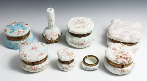 8 PC. WAVECREST GLASS DRESSER BOXES