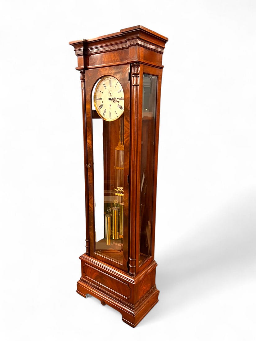 SLIGH MAHOGANY GRANDFATHER CLOCK (1 of 6)
