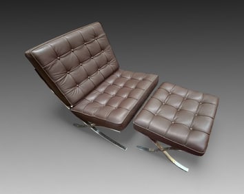 BARCELONA STYLE LEATHER CHAIR & OTTOMAN