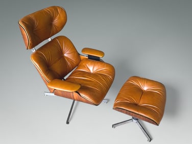 EAMES STYLE BENT WOOD CHAIR AND OTTOMAN BY SELIG