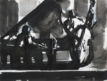 LARGE WATERCOLOR PIANO & CELLO PLAYERS