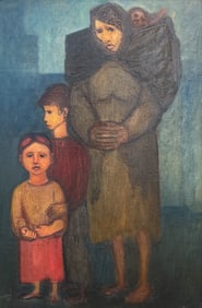 WPA/DEPRESSION-ERA PAINTING OF A FAMILY