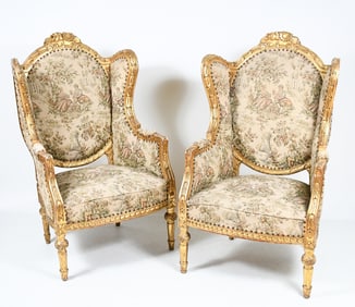 PR. FRENCH LOUIS XVI STYLE GILT WINGBACK CHAIRS