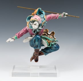 CHINESE POLYCHROME MONKEY WARRIOR ROOF TILE