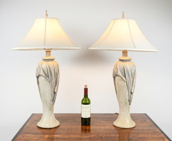 PAIR OF VINTAGE CAST PLASTER DRAPED TABLE LAMPS