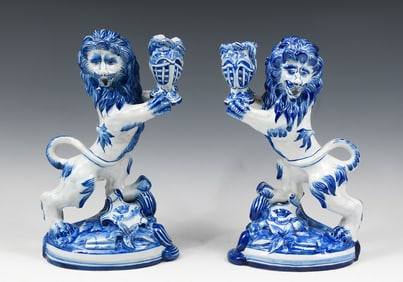 PAIR OF FRENCH FAINCE FIGURAL CANDLESTICKS