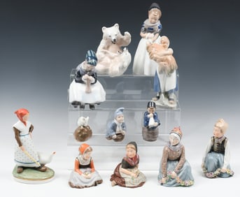12 PC. DANISH ROYAL COPENHAGEN PORCELAIN FIGURES