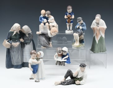 9 PC. ROYAL COPENHAGEN AND B & G PORCELAIN FIGURES