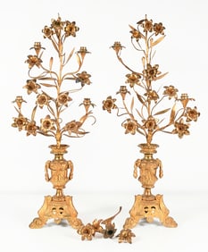 LARGE FRENCH GILT METAL CANDLESTICKS