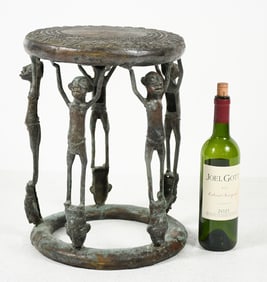 AFRICAN BENIN BRONZE CHIEF'S STOOL