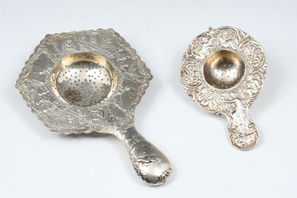 2 PC. CONTINENTAL CHERUB MOTIF TEA STRAINERS