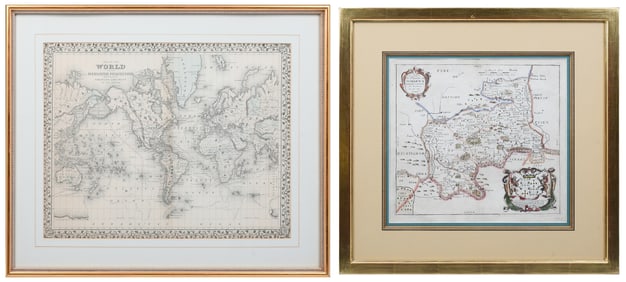 2 PC. FRAMED ANTIQUE HAND-COLORED MAPS