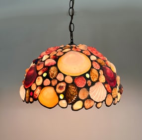 VINTAGE LEADED SEASHELL & GLASS CHANDELIER