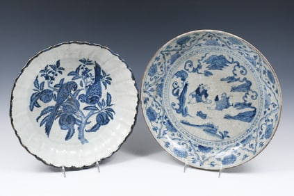 2 PC. CHINESE BLUE & WHITE PORCELAIN PLATES/BOWLS