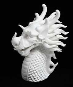 BISQUE PORCELAIN DRAGON HEAD SCULPTURE