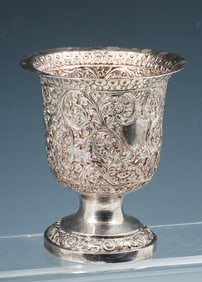 PERSIAN FIGURAL STERLING SILVER FOOTED CUP